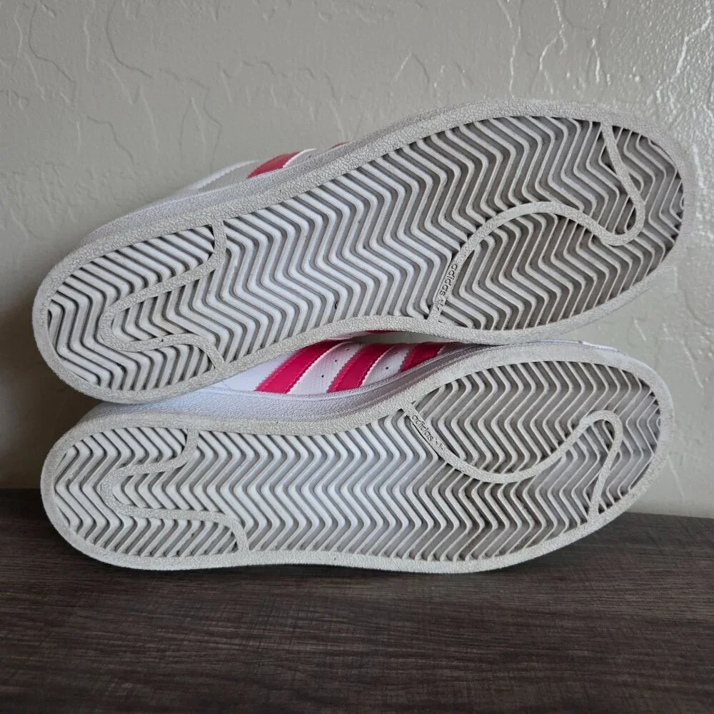 Adidas Superstar J Sneakers Shoes White/Iridescent Hot Pink Big Girls 6.5 DB1210